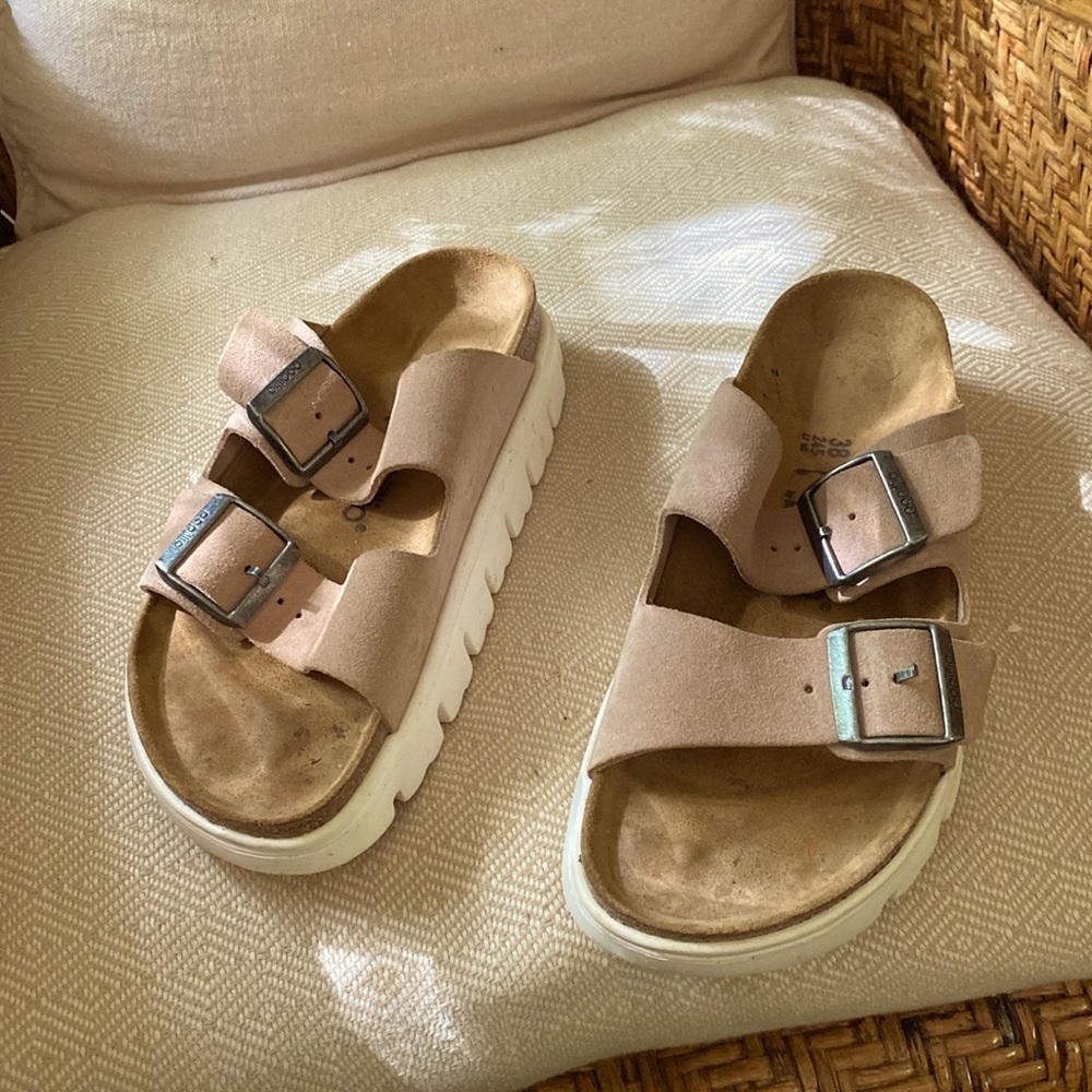 These Birkenstock  papillon leather sandals made in Portugal and worn once